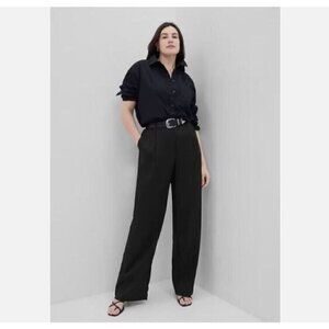 GAP 90s Pleated BOHO Black TENCEL Loose Straight SOFT Dressy Y2k Trouser Size 12